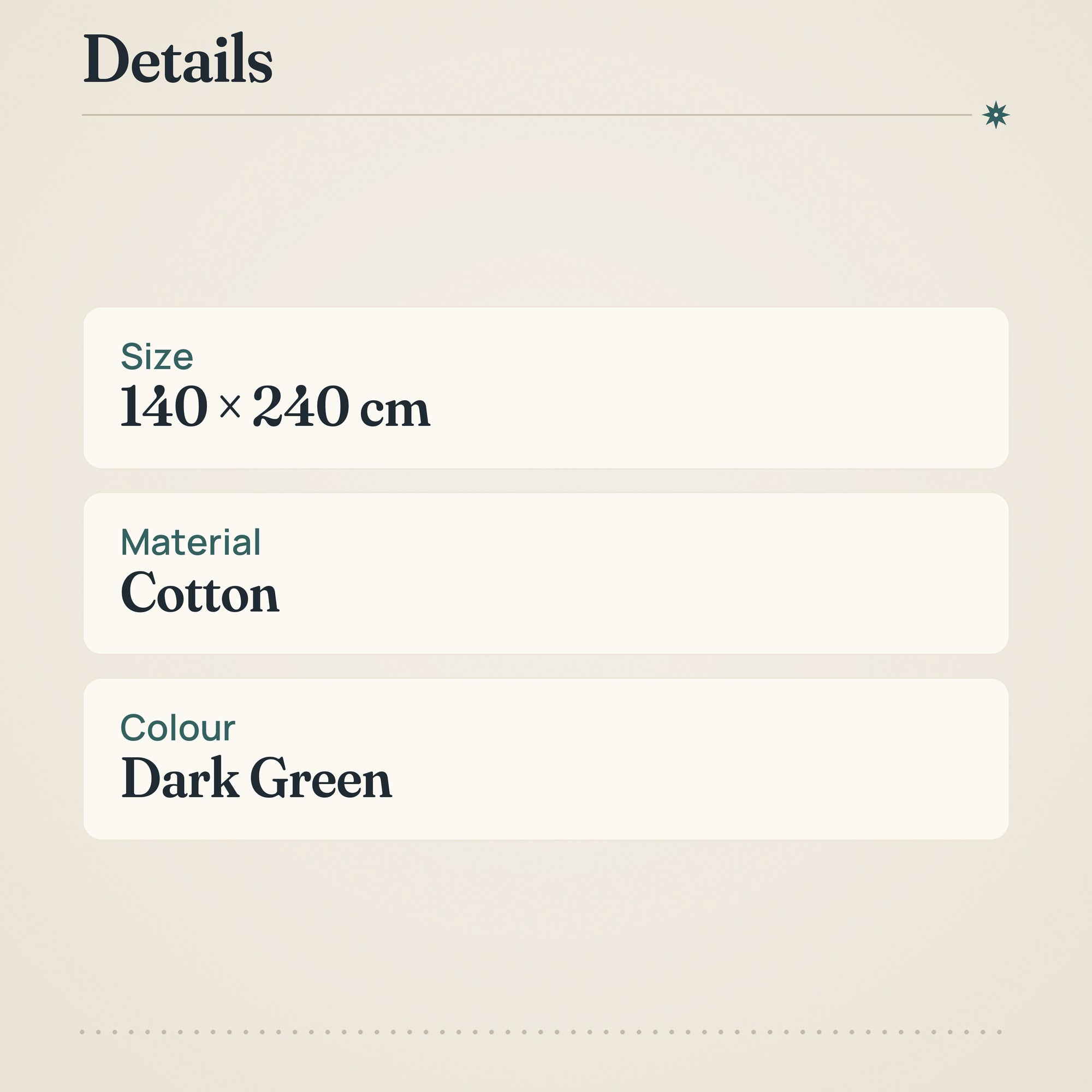 Arabia Tablecloth Gardeners 140x240cm Dark Green Cotton – product details