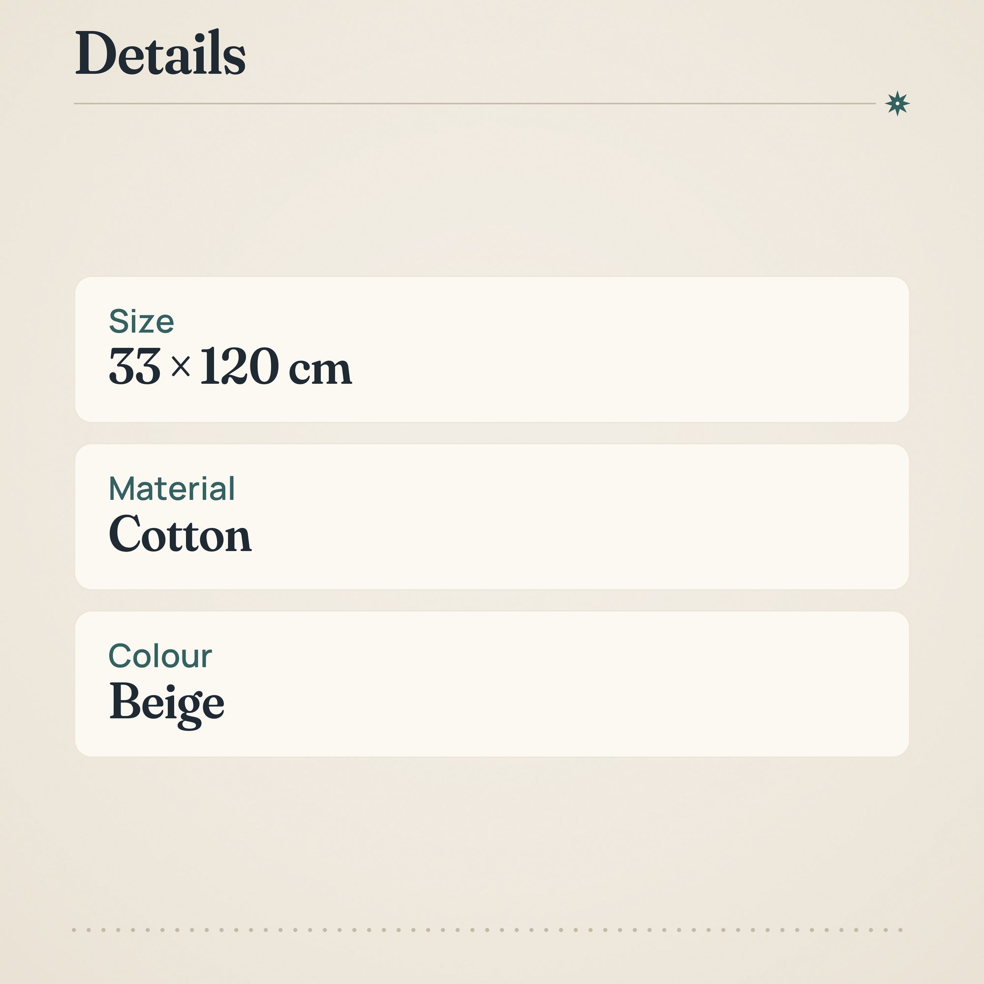 Arabia Table Runner Gardeners 33x120cm Beige Cotton – product details