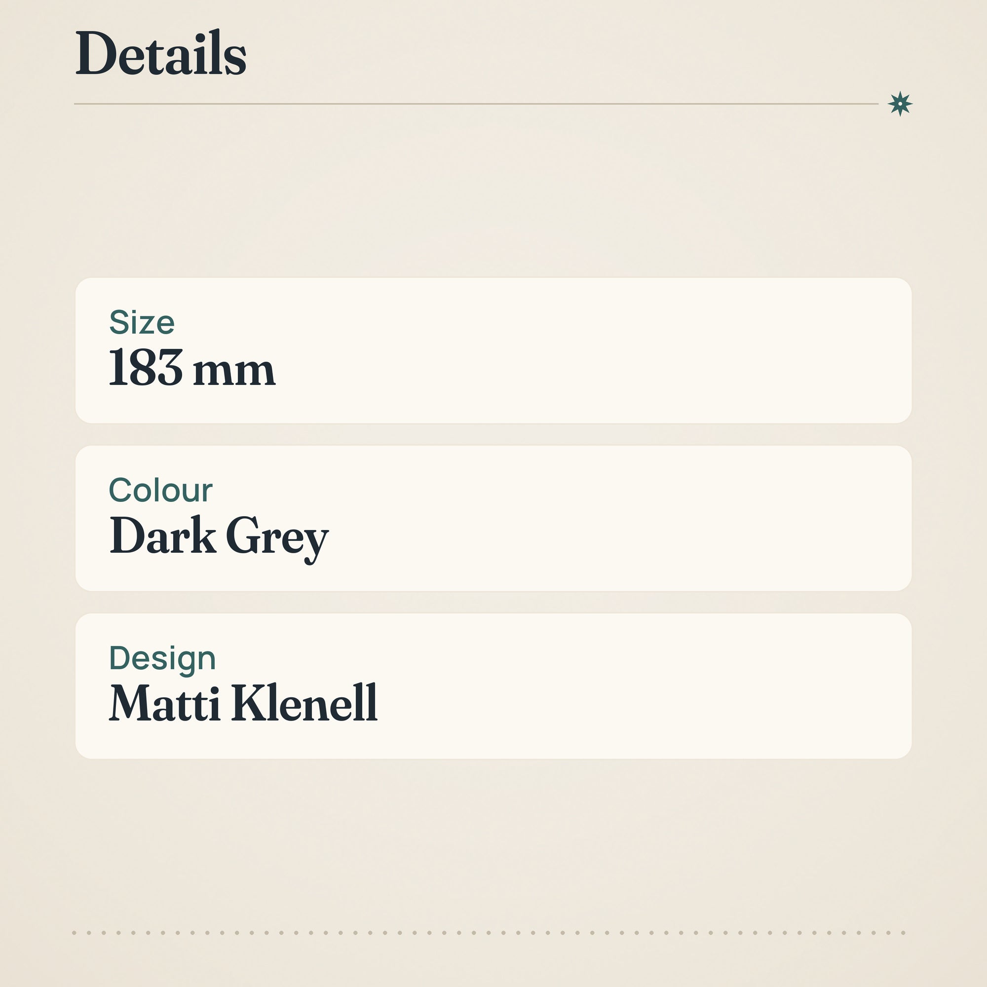Iittala Nappula Candleholder 183mm Dark Grey – product details