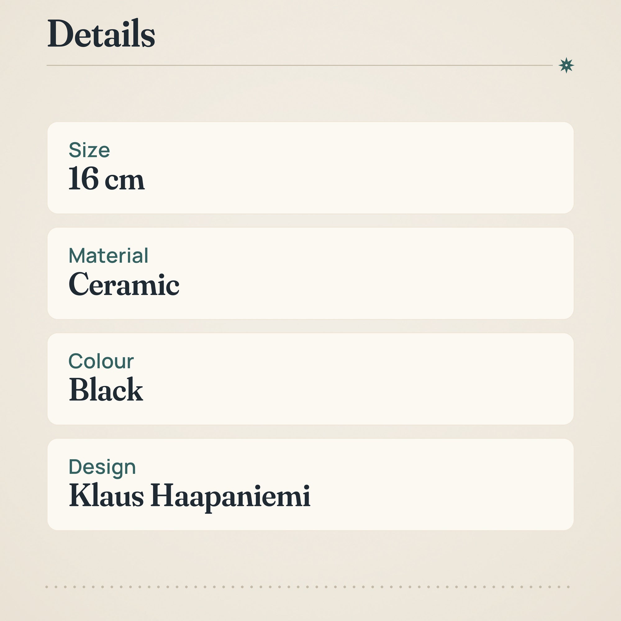 Iittala Taika Plate 16cm Black Ceramic – product details