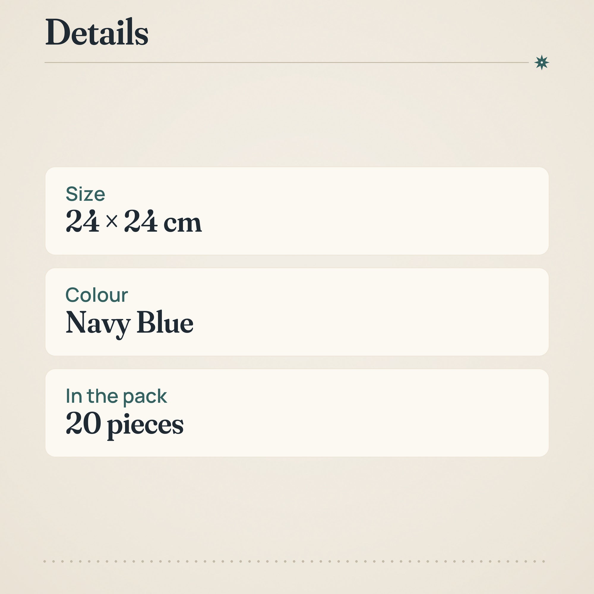 Coop Navy Blue Napkins 24x24cm Pack of 20 – product details