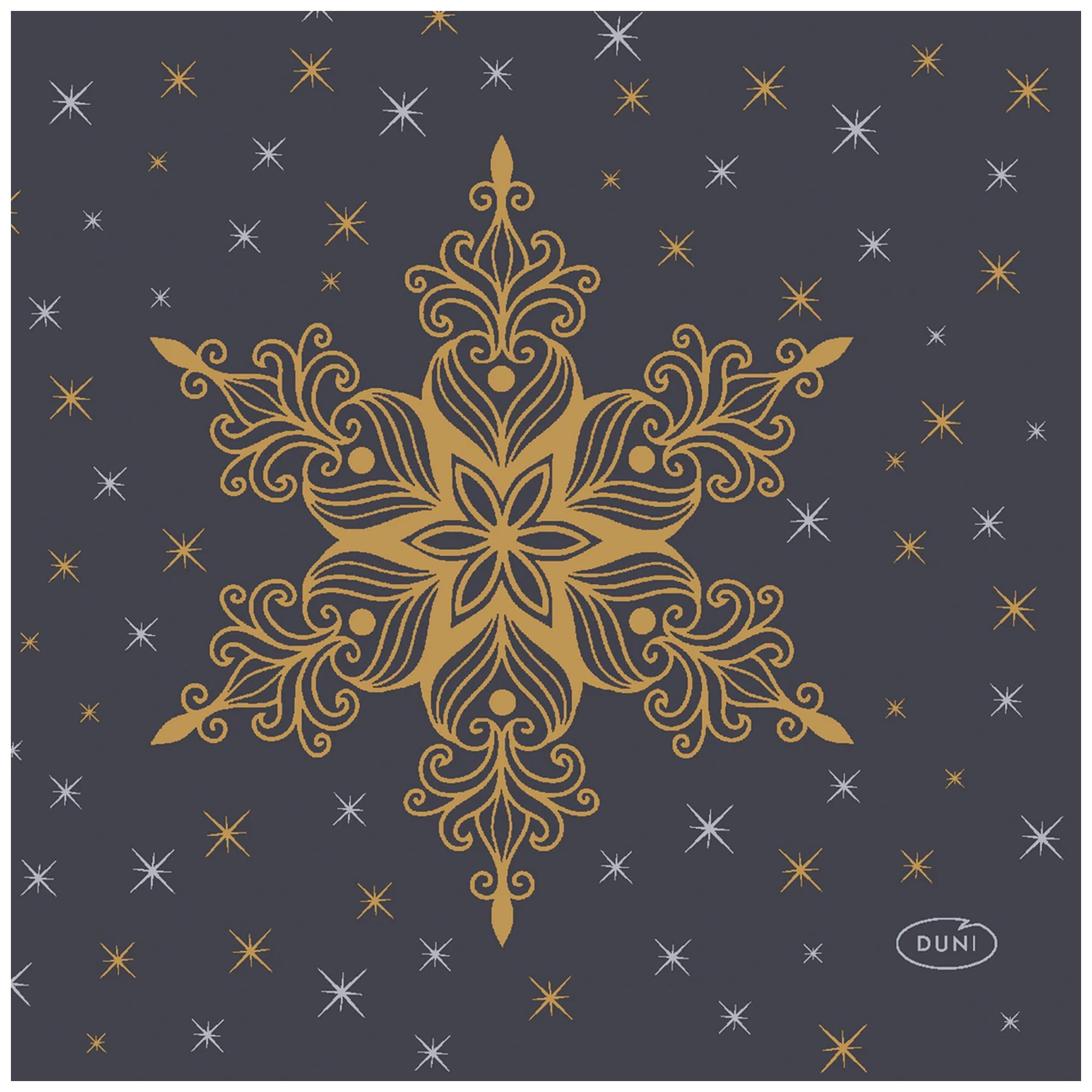 DUNI Black Snowstars Cocktail Napkins 24x24cm – product photo