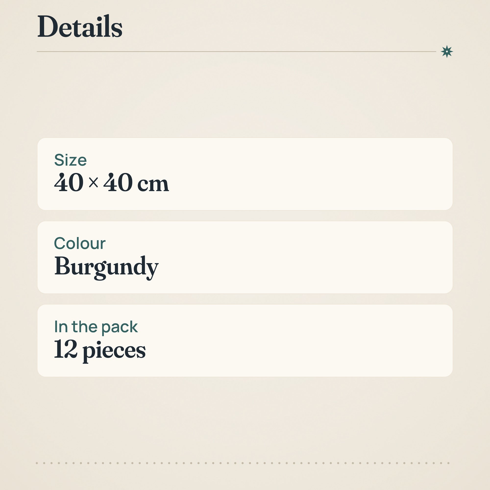 DUNI Bio Dunisoft Burgundy Napkins 40x40cm – product details