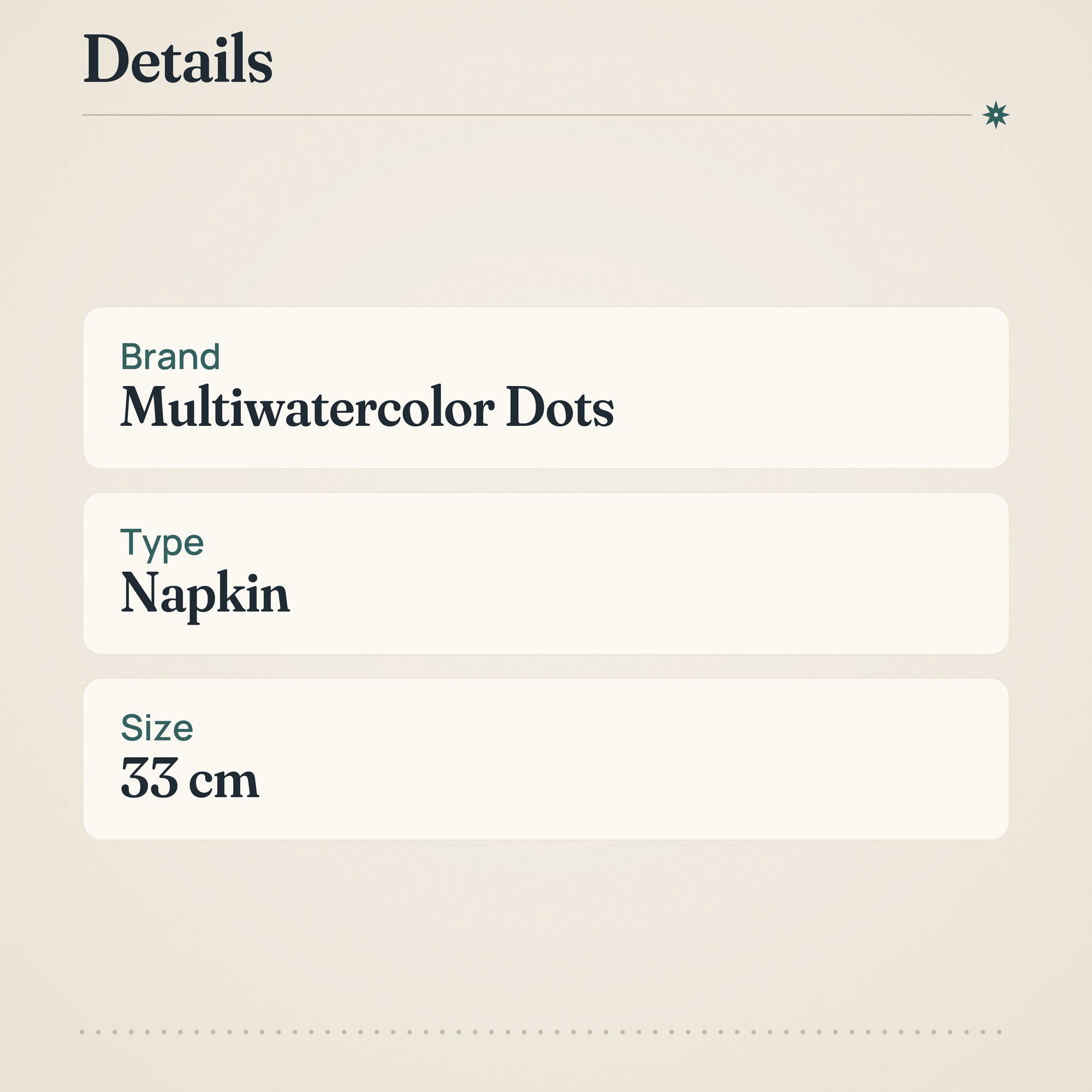 3-ply Napkin 33cm Multiwatercolor Dots – product details