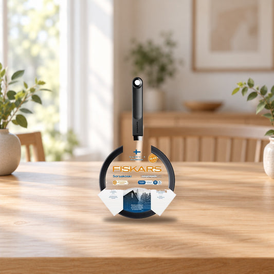 Fiskars Sorsakoski 22 cm Ceramic Pancake Pan – product photo on a table