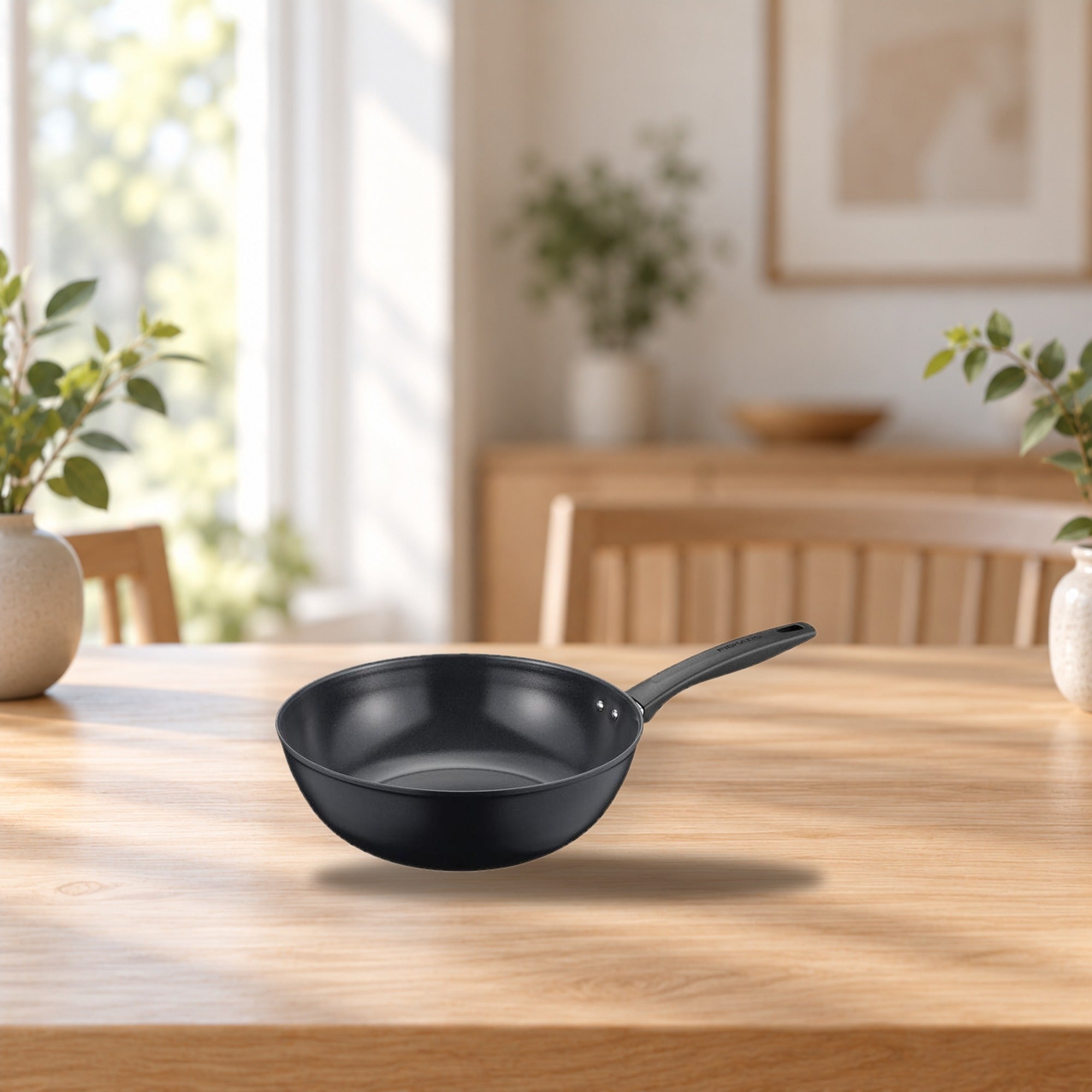 Fiskars Sorsakoski 28 cm Ceramic Wok Pan – product photo on a table