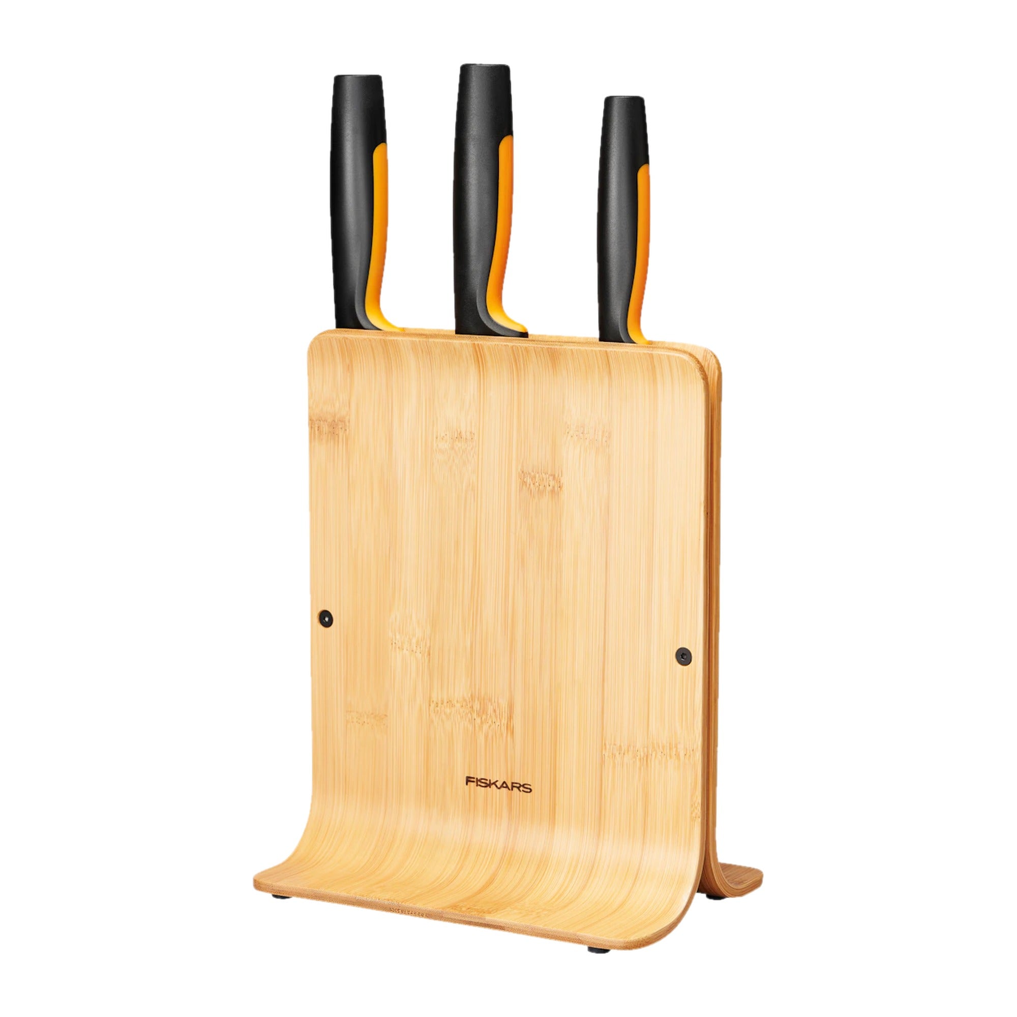Fiskars Knife Block Bamboo with 3 Stainless Steel Knives – product photo