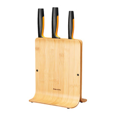 Fiskars Knife Block Bamboo with 3 Stainless Steel Knives – product photo