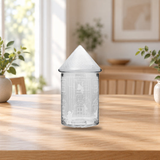 Moomin House Glass Jar Storage Box 30.5 cm – product photo on a table