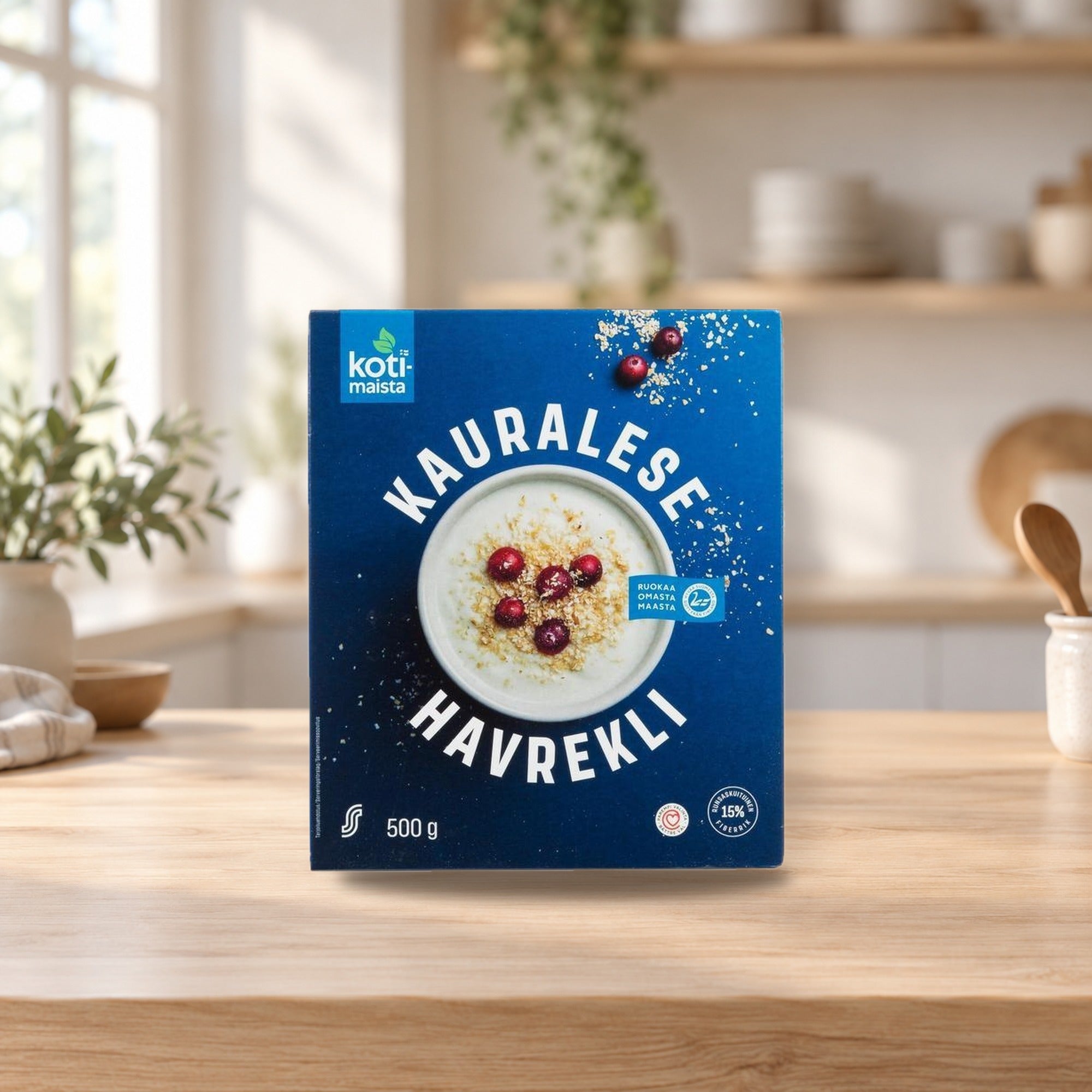 Kotimaista Oat Bran 500 g – product photo on a table