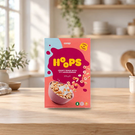 Coop Hoops Whole Grain Rings 375 g – product photo on a table