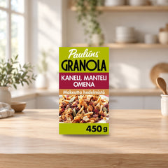 Paulúns Cinnamon Almond Apple Granola Muesli 450g – product photo on a table