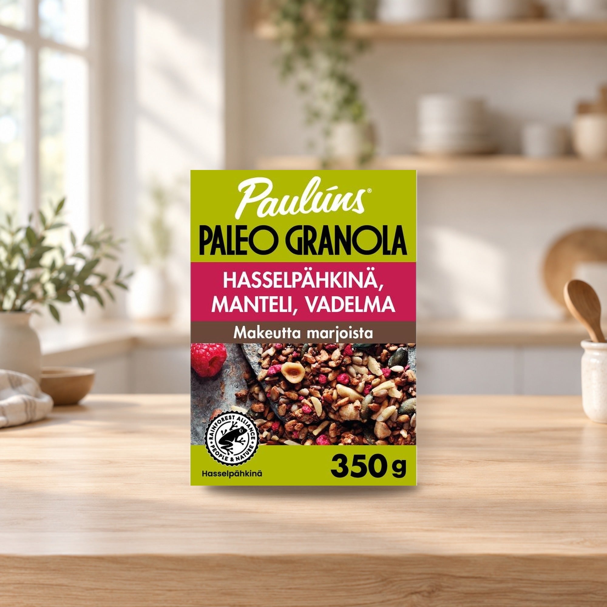 Paulúns Paleo Hazelnut Granola Muesli 350g – product photo on a table