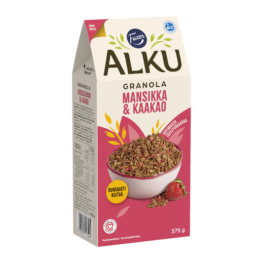 Fazer Alku Strawberry Cocoa Granola 375g – product photo