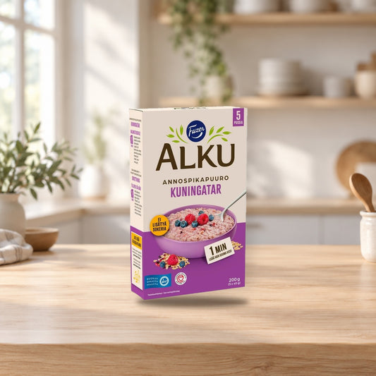 Fazer Alku Kuningatar Porridge 200g – product photo on a table