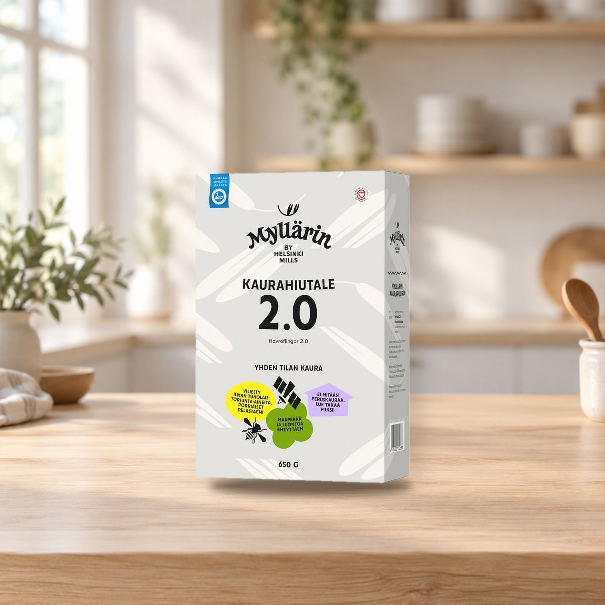 Myllärin Kaurahiutale 2.0 by Helsinki Mills – product photo on a table