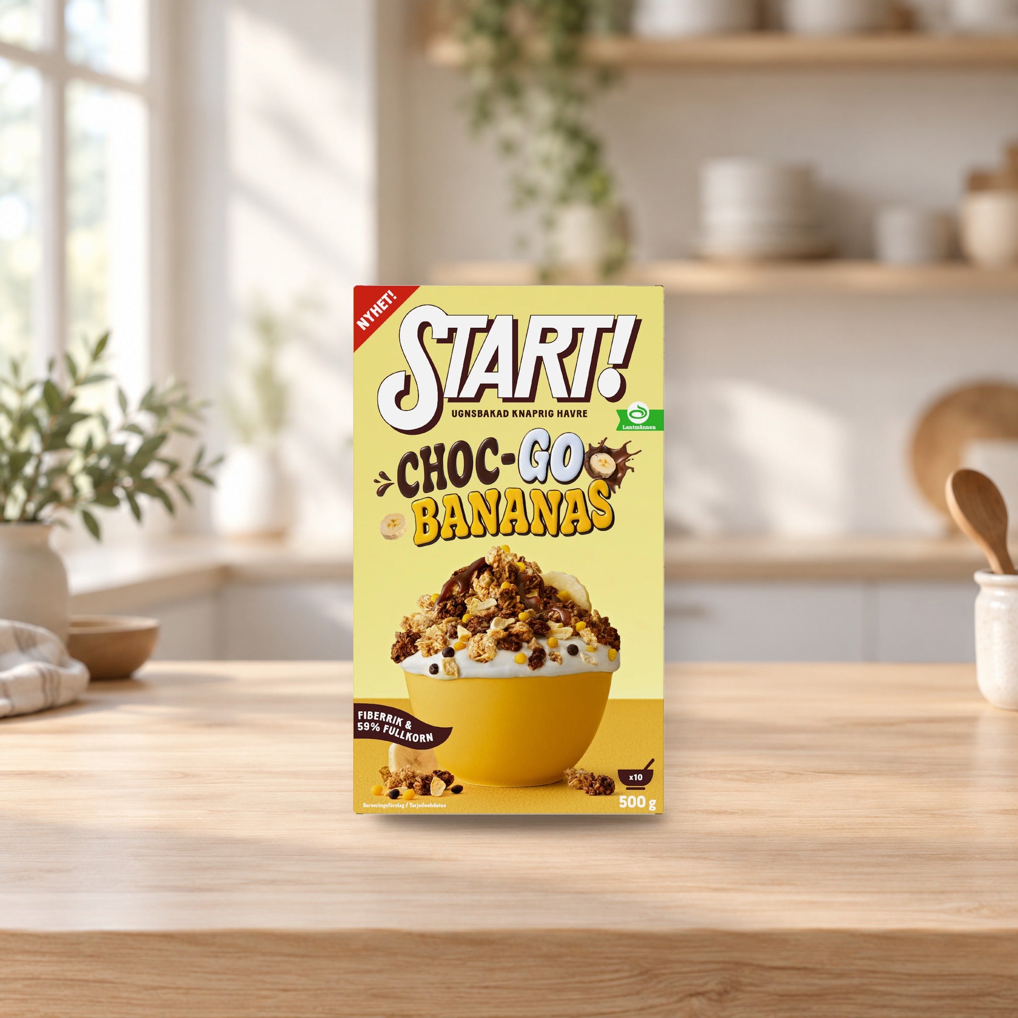 Choc-Go Bananas Granola 500g – product photo on a table