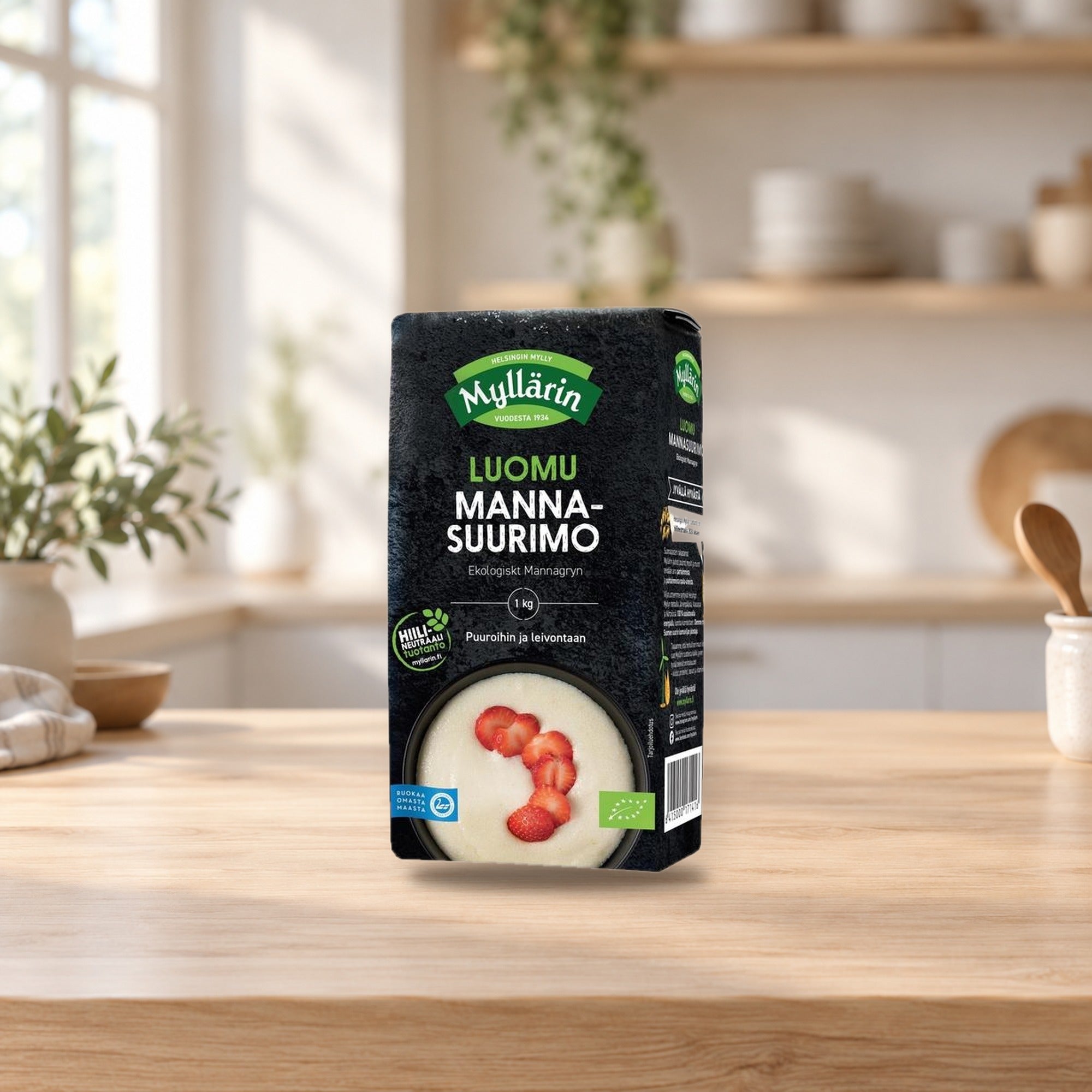 Myllärin Organic Semolina 1kg for Porridge & Baking – product photo on a table