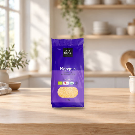 URTEKRAM Organic Gluten-Free Corn Grits 450g – product photo on a table