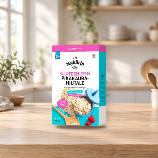 Myllärin Gluten-Free Quick Oat Flakes 450g – product photo on a table