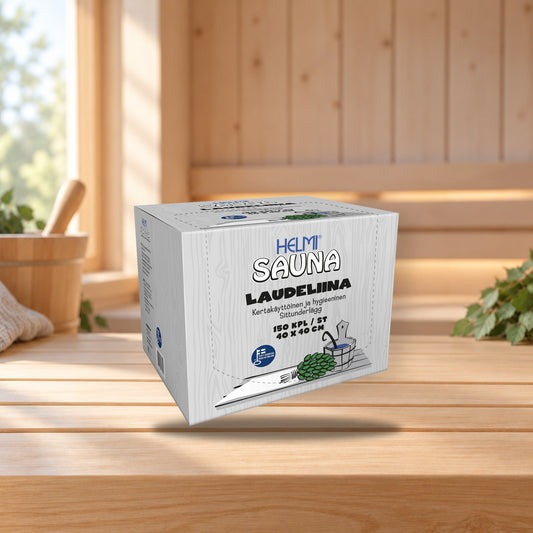 Helmi Sauna bench towel 150 pcs – product photo on a table