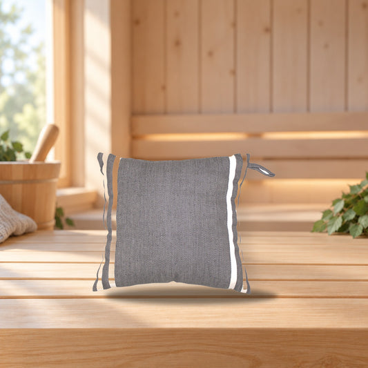 Emendo sauna pillow. gray – product photo on a table