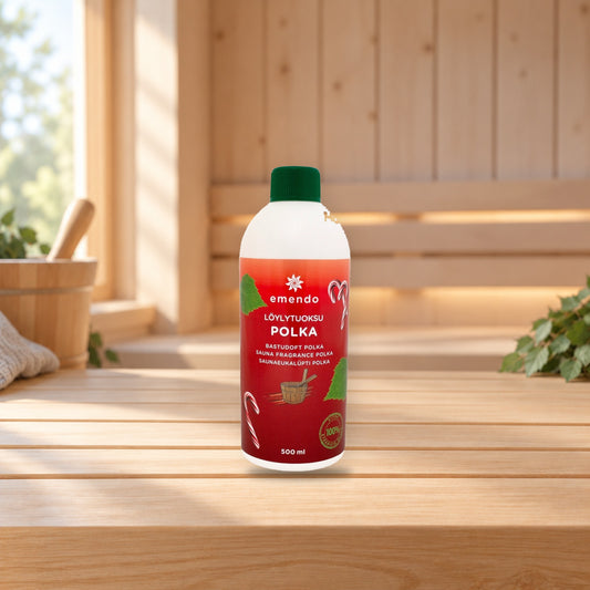 Emendo sauna fragrance Polka 500 ml – product photo on a table