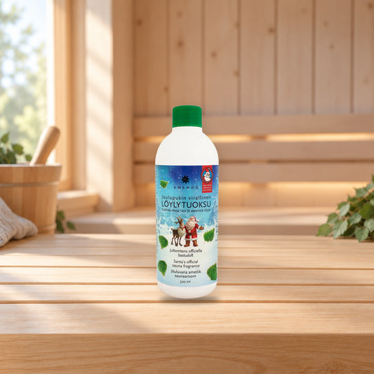 Emendo Santa's official sauna fragrance 500 ml – product photo on a table