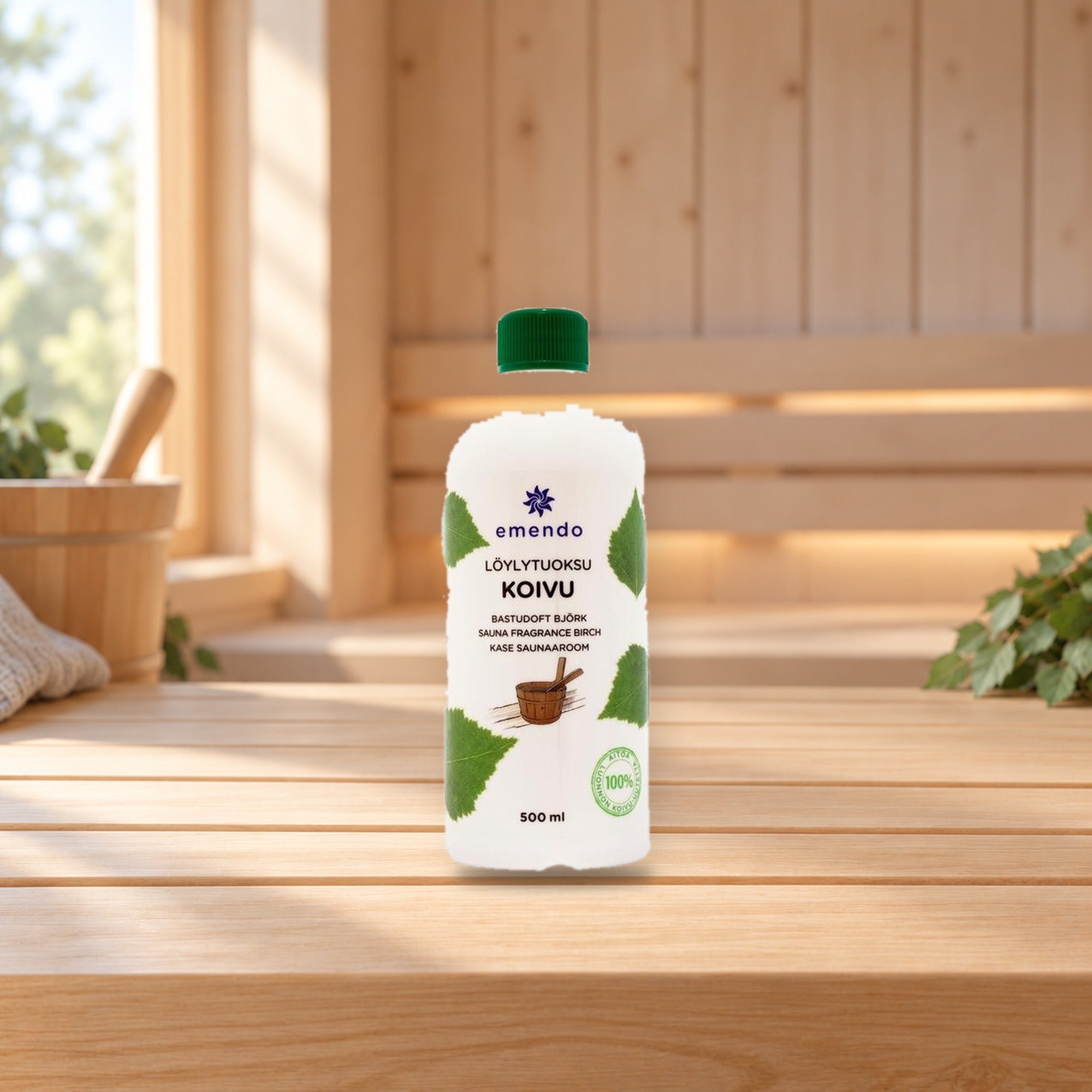Emendo Birch Sauna Fragrance 500 ml – product photo on a table