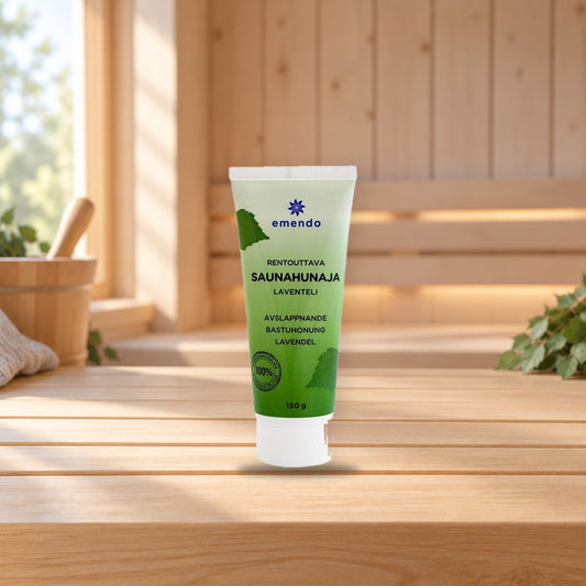 Emendo Sauna Honey 150g with Lavender & Orange Essential Oils – product photo on a table