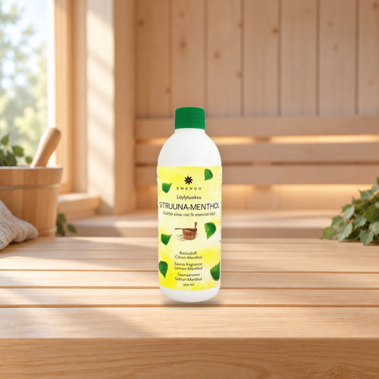 Emendo Lemon-Menthol Sauna Fragrance 500 ml – product photo on a table