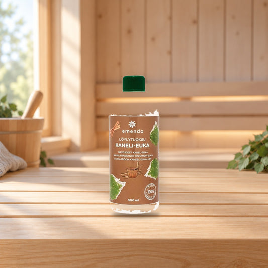 Emendo Sauna Fragrance Cinnamon-Eucalyptus 500 ml – product photo on a table