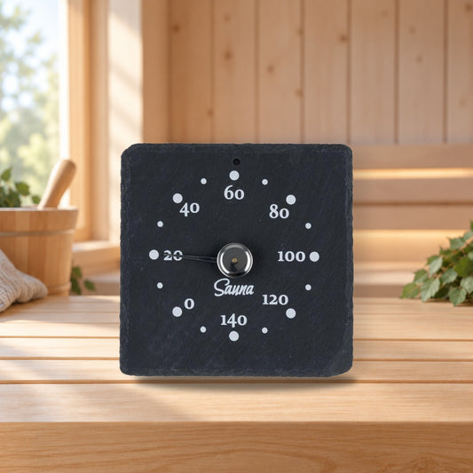 House Sauna Thermometer Stone – product photo on a table