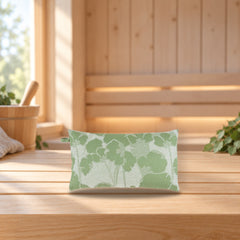 House Sauna Pillow Leaf 22x40 cm – product photo on a table
