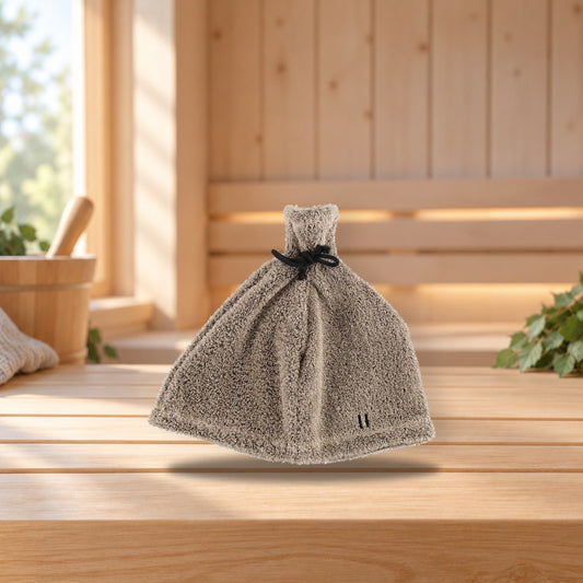 Linen Terry Sauna Hat – product photo on a table