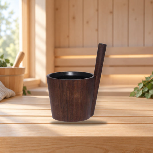 Rento Sauna Bucket Bamboo Duo Dark – product photo on a table