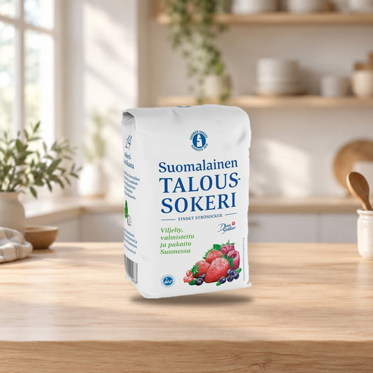 Dansukker Finnish Household Sugar 1kg – product photo on a table