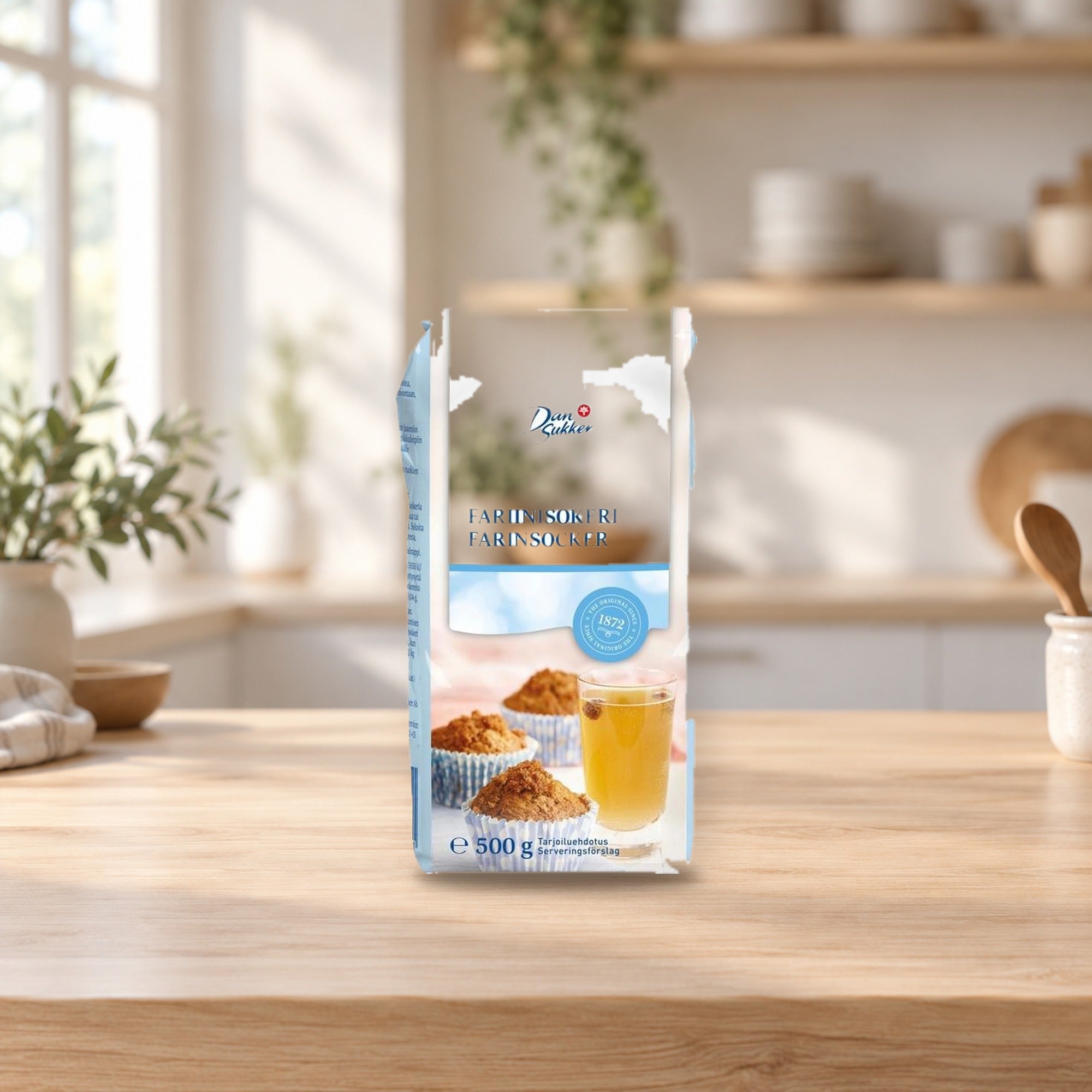 Dansukker Brown Sugar 500g – product photo on a table
