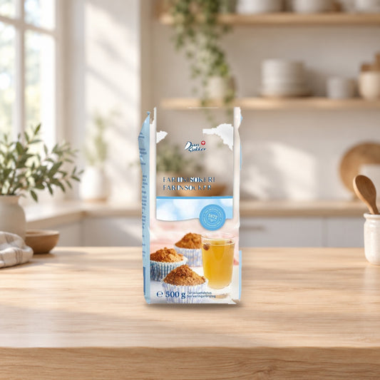 Dansukker Brown Sugar 500g – product photo on a table