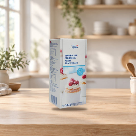 Dansukker Icing Sugar 500g for Baking and Decorating – product photo on a table