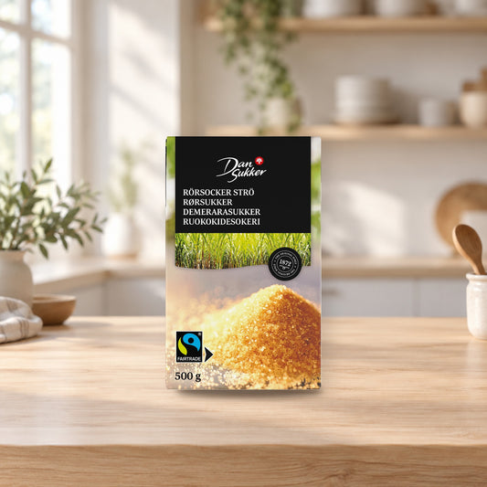 Dansukker Cane Sugar Crystals 500g – product photo on a table