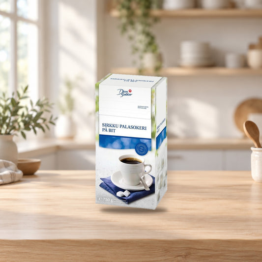 Dansukker Sirkku Sugar Cubes 750g – product photo on a table