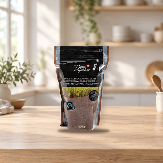Dansukker Dark Muscovado Cane Sugar 400g – product photo on a table