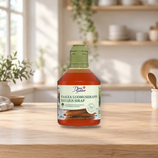 Dansukker Light Organic Syrup 400g – product photo on a table