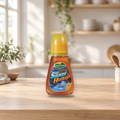Korpiahon Finnish Liquid Honey 250g – product photo on a table