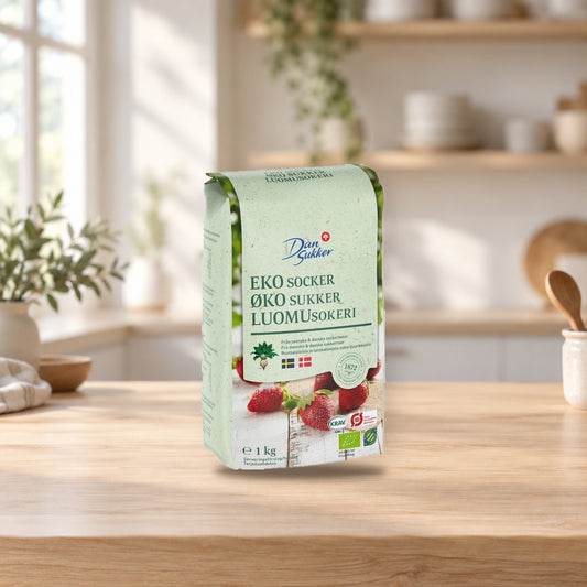 Dansukker Organic Sugar 1kg – product photo on a table