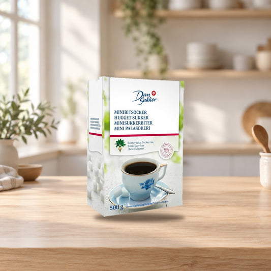 Dansukker Mini Sugar Cubes 500g – product photo on a table