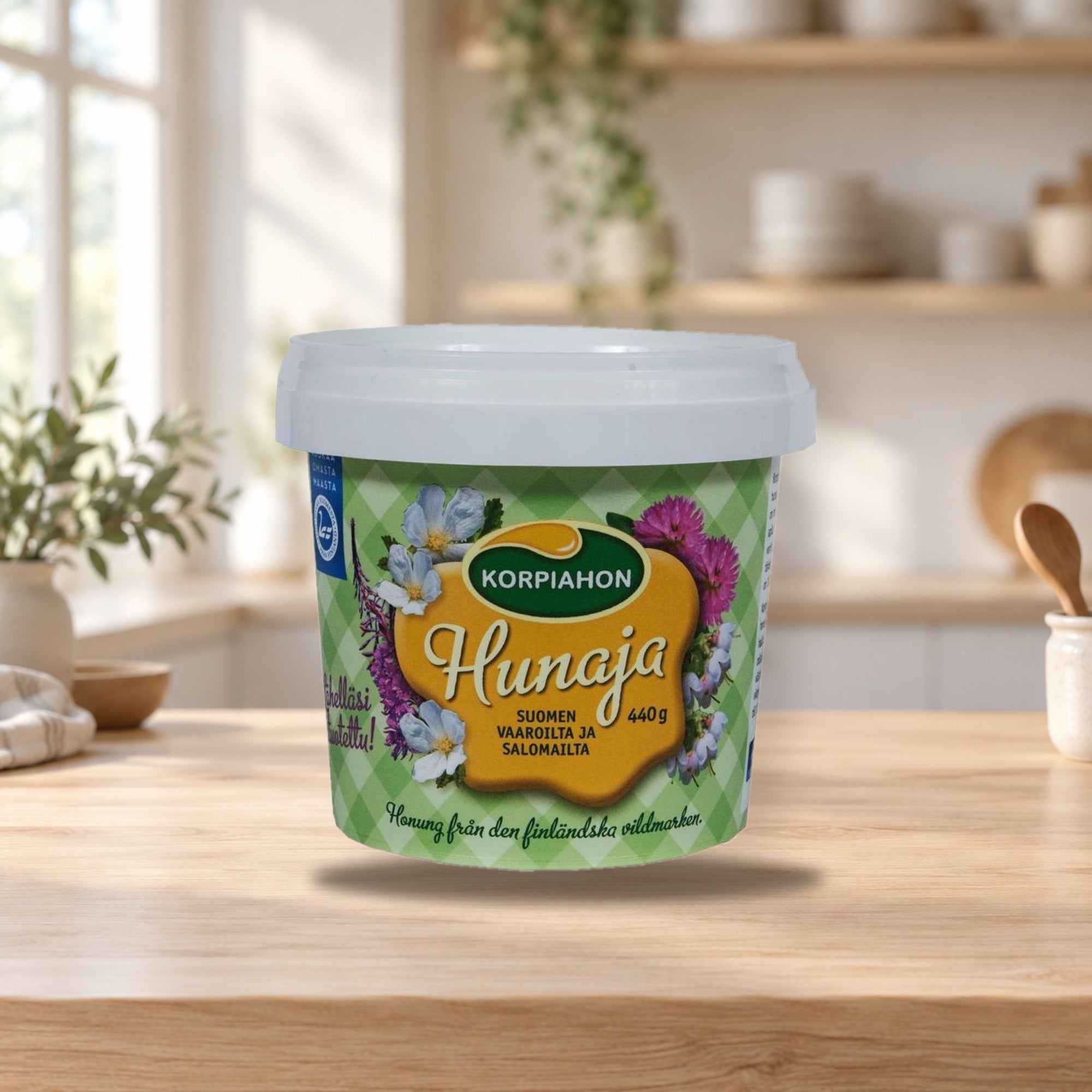 Korpiahon Honey 440g – product photo on a table