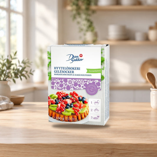 Dansukker Gelatin Sugar 350g – product photo on a table