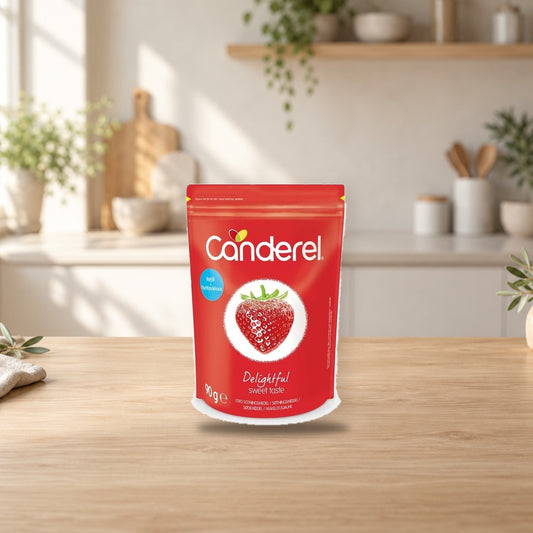 Canderel Sweetener Powder Refill 90g – product photo on a table